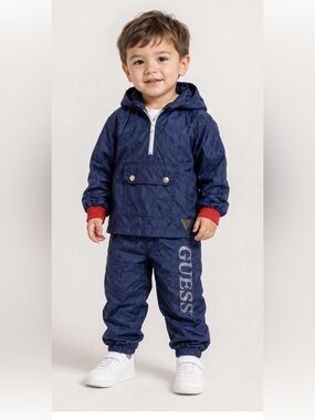 Vintage Baby Guess 1996 Nylon Navy Tracksuit Set USA Toddler Jacket Pants 2T-3T